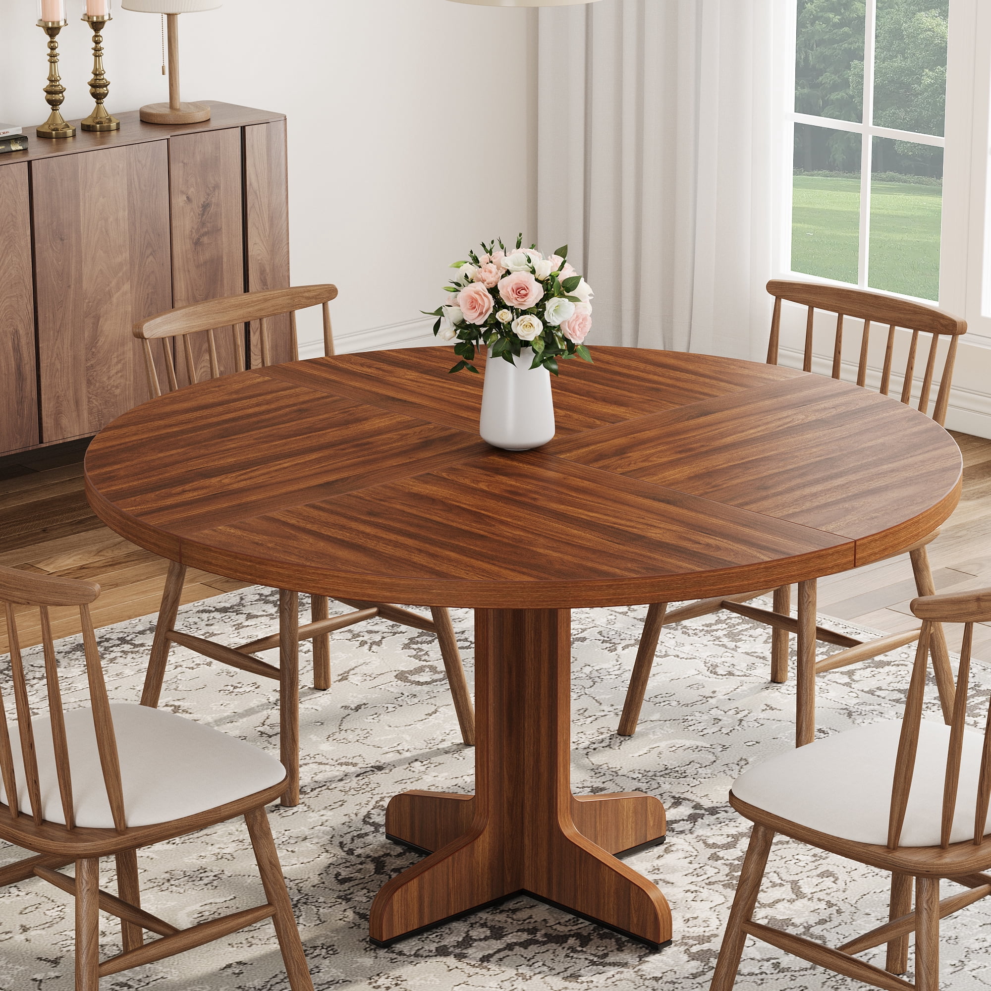 Kitchen Table for 4-6 People, Dining Table, Round Dining Room Table for Kitchen, 47 Inch Round Table for Dining Room