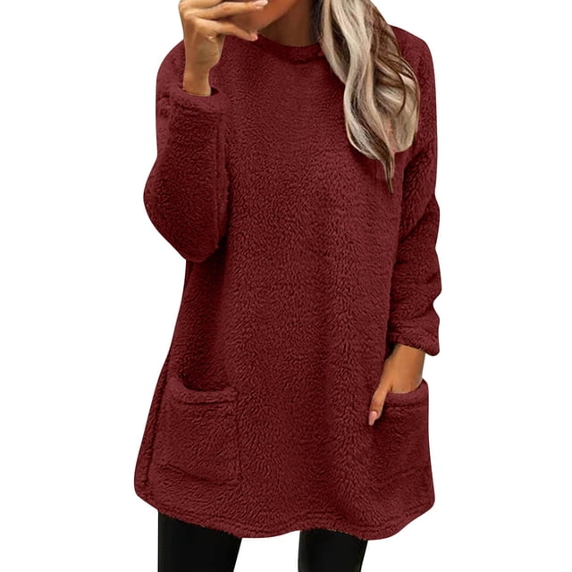 IMENGL Winter Warm Fleece Thickened Plus Size loose coat jacket sweater, Red L, Size M-3XL