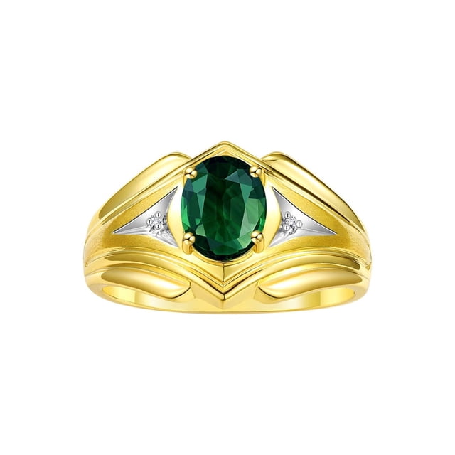 RYLOS Men's Rings Yellow Gold Plated Silver Rings Classic Designer Style 9X7MM Gemstone & Diamond Ring Green Sapphire September Birthstone Rings For Men Size 8