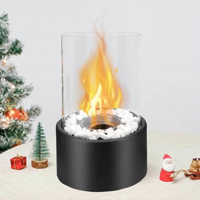 Bio Tabletop Fireplace With Decorative Stones And Fire Extinguisher For Indoor And Outdoor Use Patio Balcony Garden Decorative Heating