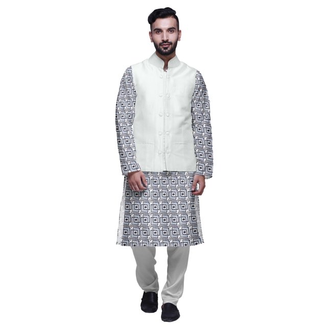 Atasi Ensemble Kurta Pyjama Ethnique Classique à Manches Longues Imprimé pour Hommes Tenue Décontractée