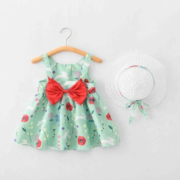 Robes pour Bébé Sans Manches, Robes Tutu, Robes d'Été pour Filles avec Chapeaux, Deux Pièces, Robe d'Anniversaire pour Fillette 3-4 Ans