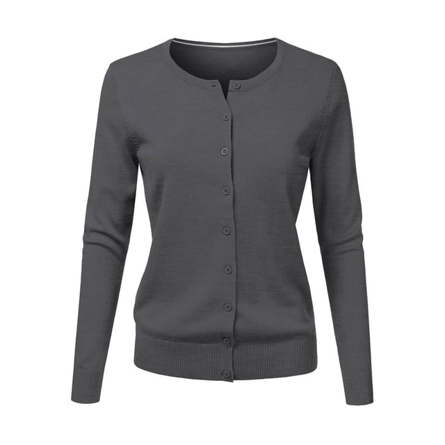 Cardigan à Col Rond pour Femmes, Mode Durable, Tricoté, Manches Longues, Grandes Tailles, Coupe Ample, Couleur Unie, Veste Chandail Courte, Cardigan - Hontri