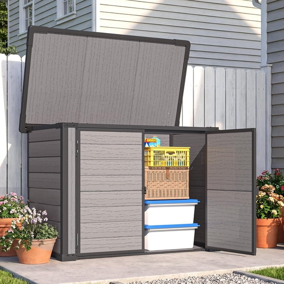 AECOJOY Remise de Rangement Extérieure en Résine de 23 Pi3 avec Plancher et Étagères