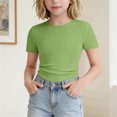thumbnail image 2 of Yanlir Girls Ribbed Lace Trim Fitted Round Neck Short Sleeve Tee 1 Pack Summer for Kids 5 -16 Years Soft Summer Fashion Crewneck Tees Basic Tops, 2 of 7