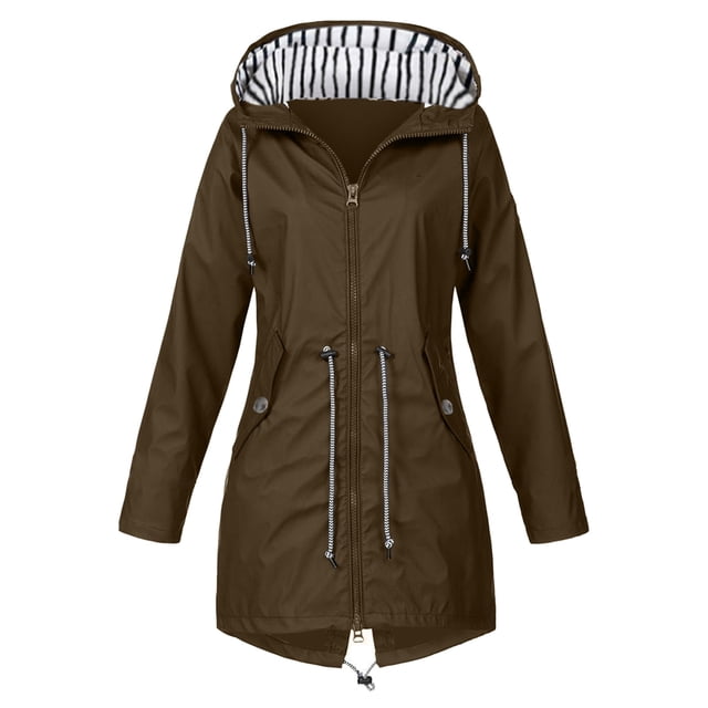 Kcodviy Manteau de Pluie pour Femme avec Mignons Coupe-Vent pour Femme Capuche Léger à Manches Longues Manteau Rétro Coupe-Vent à Fermeture Éclair Cordon de Serrage Hauts de Randonnée pour Femme Imperméable avec Poches