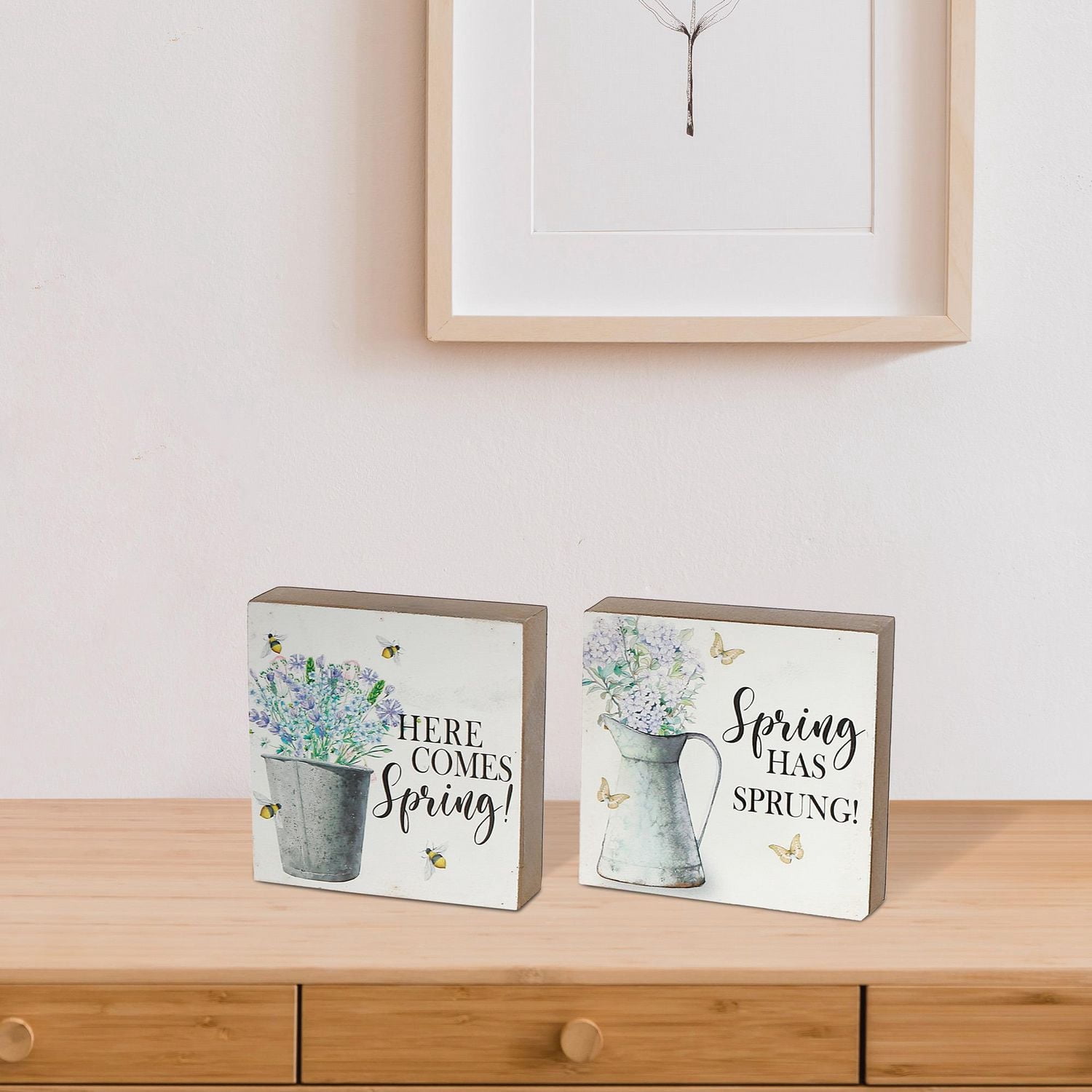 Blocs Carrés Mdf Spring Floral - Ensemble De 2