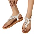 thumbnail image 3 of Kcodviy Ladies Strap Flat Sandals Raffia Sandals Women Summer Boho Rhinestone Dress Sandal Wedges for Women Shoes Comfort Open Toe Womens Tan Sandals Elastic Ankle Strap Strapless Sandals Roman Sand, 3 of 7