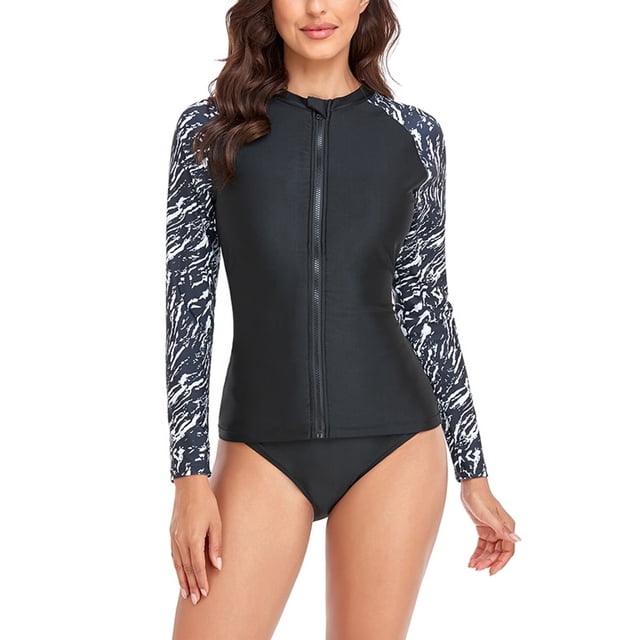 Charmo Maillot Dermoprotecteur Deux Pièces pour Femmes, Maillots de Bain à Manches Longues, Chandail de Bain à Fermeture Éclair devant, UPF 50+