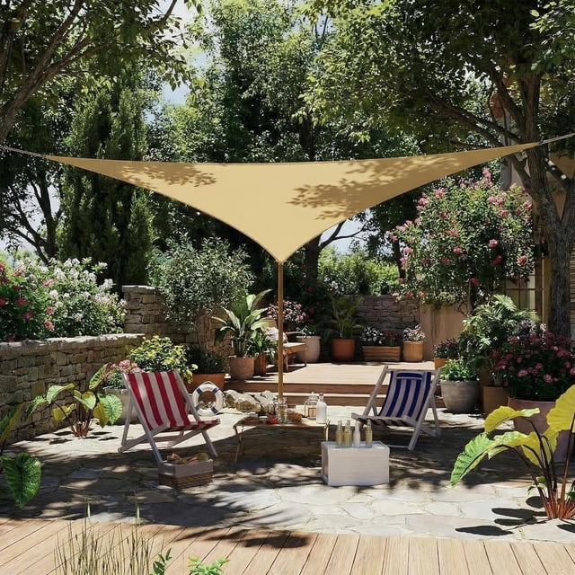 Memoryfield Voile d'Ombrage Triangulaire, Auvent en HDPE pour Patio, Jardin, Terrasse, Sable