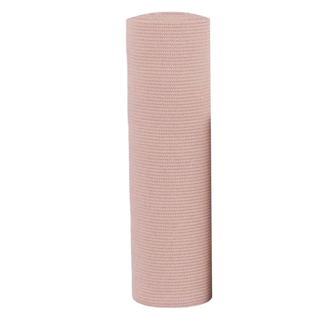 Elastic Bandage Wrap, skin color, made of 80% polyester and 20% rubber band, shown in a rolled cylindrical form. Features breathable, tear-resistant material with high elasticity and a clip for secure fixation. Ideal as a compression bandage for wound care and first aid, providing flexible protection for ankle or knee.