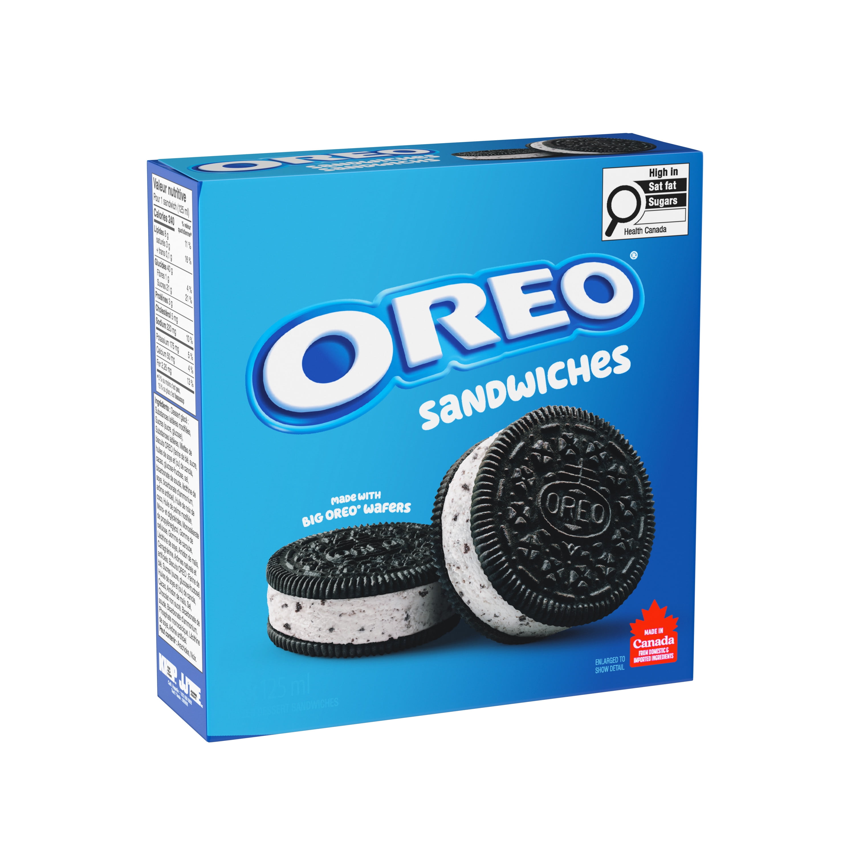 CHRISTIE OREO Sandwichs au dessert glacé, dessert glacé à saveur de crème avec morceaux d’OREO 4 x 125 ml