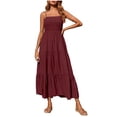 thumbnail image 2 of EGNMCR Robe Maxi d'Été pour Femme Grande Taille Décontractée Bohème Sans Manches à Taille Élastique à Volants Évasée en A Longue Robe de Plage Soleil Robes, 2 of 9