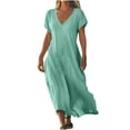 thumbnail image 3 of WRKEKC Robes d'Été Décontractées pour Femmes, Robes d'Été Grande Taille, Robe Jupe à Manches Courtes en Lin Uni à Col en V pour Femmes, 3 of 6