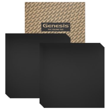 Genesis 2ft x 2ft Black Smooth Ceiling Tiles Waterproof PVC Easy Drop-In Install 12 Pack