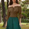 thumbnail image 2 of bbymog Womens Renaissance Peasant Blouse Off Shoulder Trumpet Sleeve Tops Brown XXL, 2 of 7