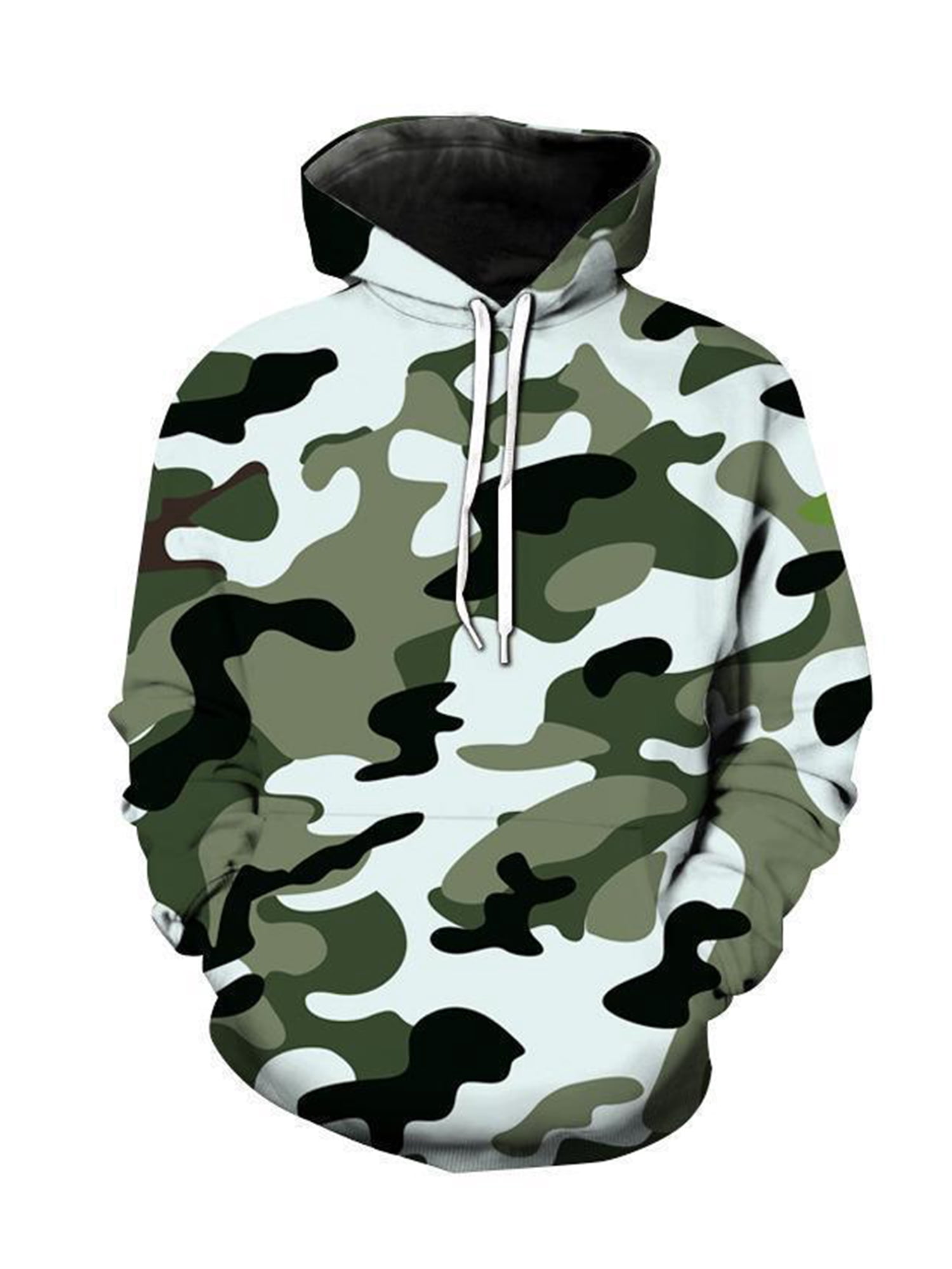MAWCLOS Men Hoodies Long Sleeve Hooded Tops Drawstring Sweatshirt Regular Fit Fall Camouflage Print Sweatshirts Army Green 4XL