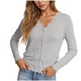thumbnail image 3 of Womens Long Sleeve Knit Cardigans Lightweight Button Up Cardigan Sweater Fall Casual V-Neck Thin Jacket Gray, M, 3 of 7
