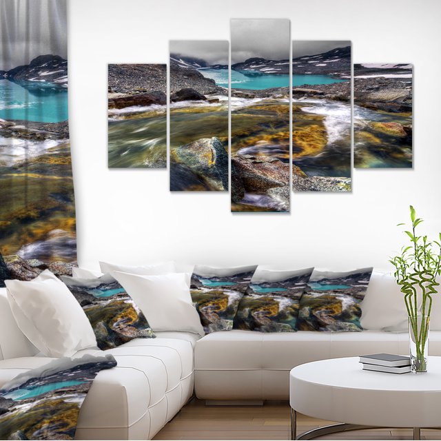 Mountain Creek Flowing into Lake - Large Landscape Canvas Art Print