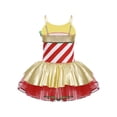 thumbnail image 4 of Hansber Justaucorps Robe Tutu de Danse Patinage Artistique à Rayures Canne de Bonbon pour Filles Fête des Fêtes Costume de Noël Rouge 4, 4 of 7