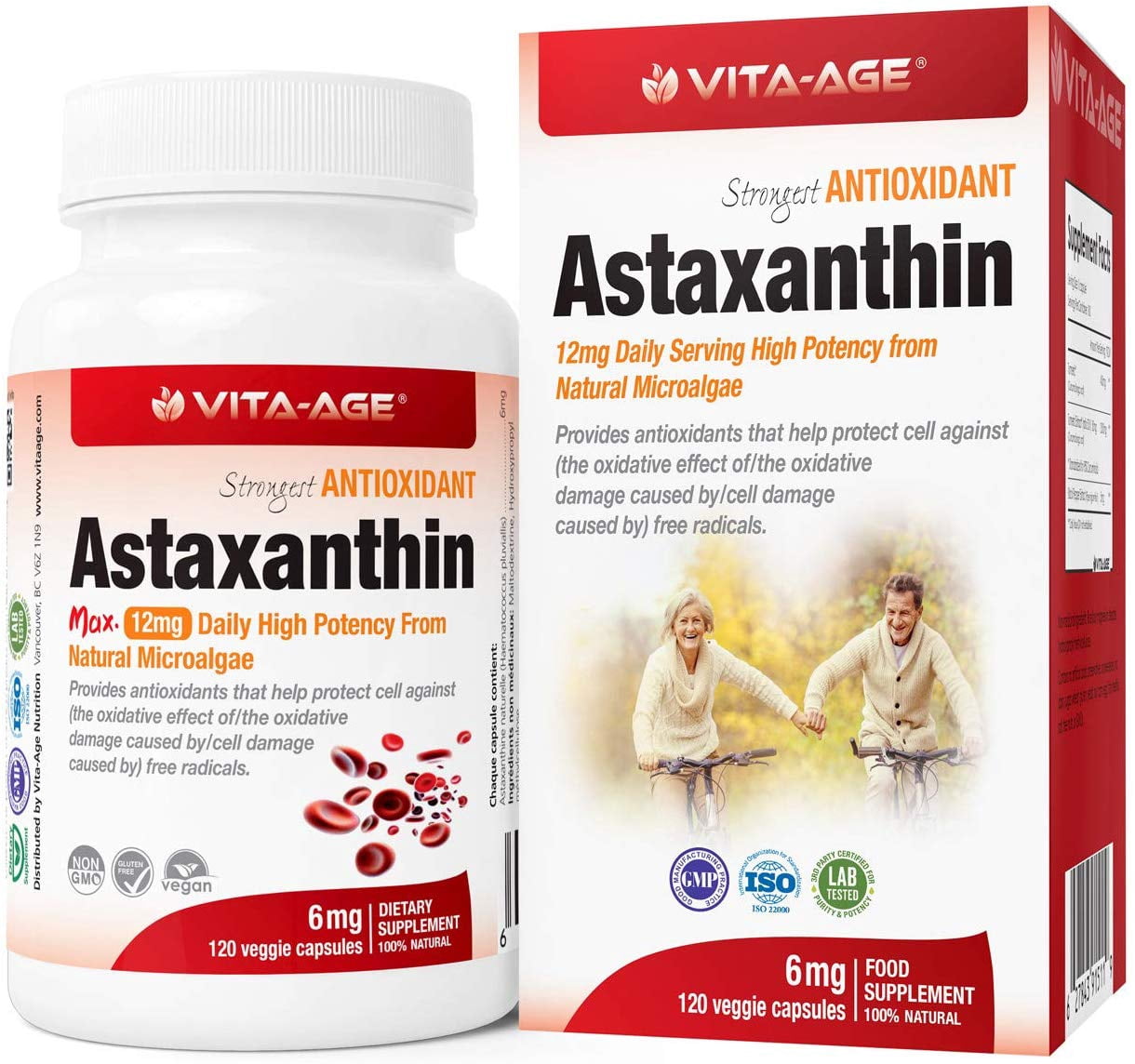 Vita-Age Astaxanthin Ultra 12mg Per Serving, 120 capsules, Supports Joint, Skin, Eye Health Naturally