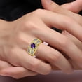 thumbnail image 2 of RYLOS Men's Rings 14K Yellow Gold Designer Starburst 7MM Round Gemstone & Diamond Ring Amethyst February Birthstone Size 8, 2 of 7