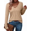 thumbnail image 1 of T-Shirt Blouse Décontracté pour Femmes à Manches Longues, Col en V, Mode, Confortable, Extensible, Couleur Unie, Jaune, TG, 1 of 6