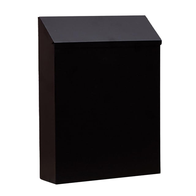 Boîte aux Lettres Murale Porte-Journaux Moderne pour Porte d'Entrée Extérieure en Noir. Fabriquée en Fer de Haute Qualité, Cette Boîte aux Lettres durable Présente un design Épuré et Moderne avec un Dessus Incliné. Elle Comprend une Serrure et une Clé pour un Rangement Sécurisé du Courrier, des magazines et des documents. Mesurant 22cm x 6.5cm x 29cm (8.66 Po x 2.56 Po x 11.42 Po), Elle Convient aux porches, aux Portes Ou aux Murs, Ajoutant une Touche Stylée à la Déco Extérieure.