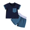 thumbnail image 1 of Plebaso Baby Girls Boys Solid Color Patchwork Short-sleeved Round Neck Tops Shorts Two-Piece Set Kids Summer Clothes, 1 of 7