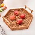 thumbnail image 1 of ZZkhGO Woven Storage Basket with Handle, Imitation Rattan Bread Fruit Tray, Kitchen Living Room Picnic Organizer for Home, 1 of 6