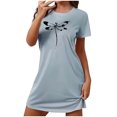 thumbnail image 1 of Mrat Pyjama d'Été pour Femmes Chemise de Nuit pour Femmes Tenue de Nuit Manches Courtes Chemise de Nuit Décontractée Imprimée Robe de Nuit Ample Confortable Pyjama S-80 Bleu TTG, 1 of 7
