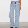 thumbnail image 3 of Women's Casual Solid Color Button-Front Jeans with Zipper Pockets for Everyday Wear, 3 of 8