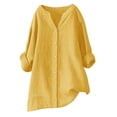 thumbnail image 1 of Penkiiy Womens Pullover Sweatshirt Plus Size,3/4 Sleeve Shirts V Neck Collared Button Down Shirt Tops with Pockets M Yellow, 1 of 4