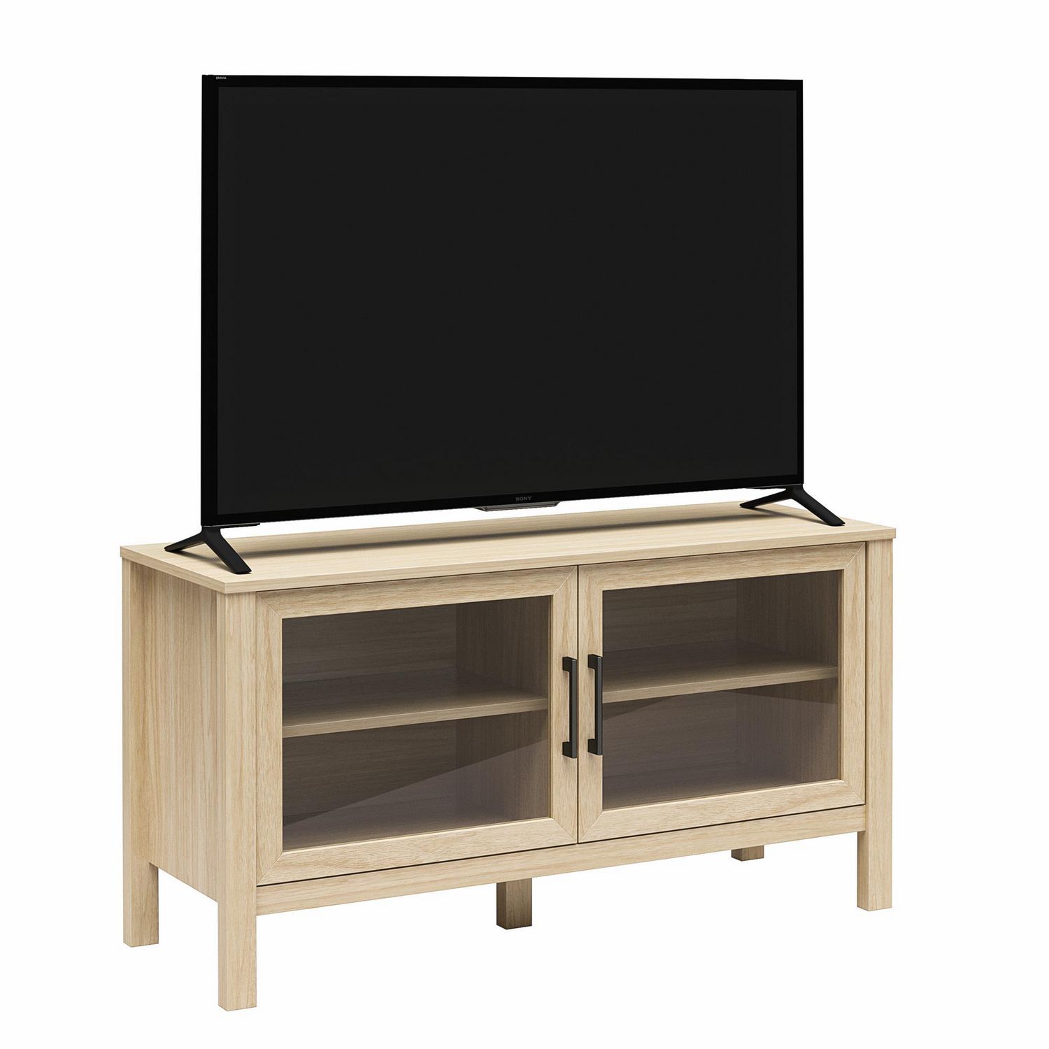 Meuble TV avec porte en verre Mainstays, pin printanier