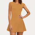 thumbnail image 3 of Mgmyaa A-Line Dress Robe Courte d'Été pour Femmes à Col Rond, Manches 1/4, Couleur Unie, Manches Cap, Robe de Cocktail pour Fête, 3 of 5