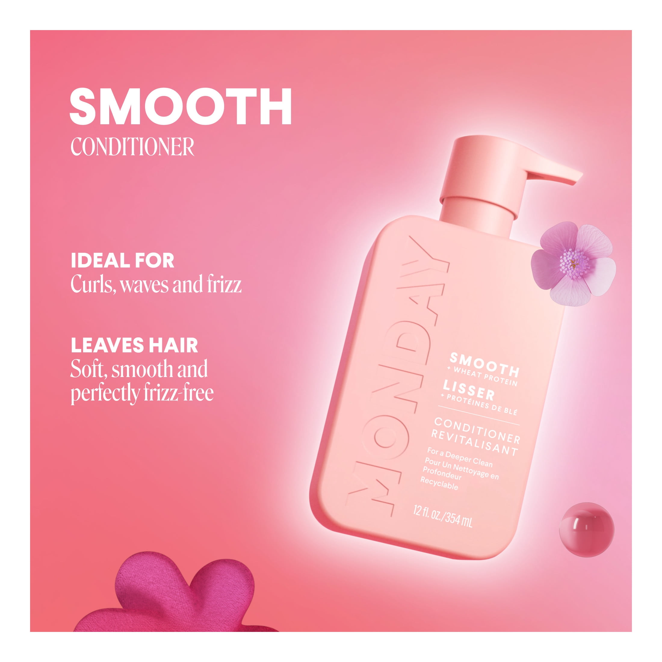 MONDAY Haircare Revitalisant Lissant avec Protéines de Blé, Huile de Noix de Coco & Huile d'Avocat pour Cheveux Sujets aux Frisottis