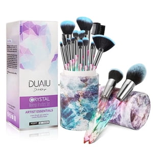 DUAIU Brosse de maquillage professionnelle 15pcs Poignée en cristal Set de maquillage pour les yeux de visage de fondation Sets avec boîte cadeau étoilée