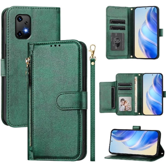 Filp Case for UMIDIGI Bison X20 Zipper Pocket Magnetic Flip Wallet Phone Case with 7 Card Slots and Wrist Strap