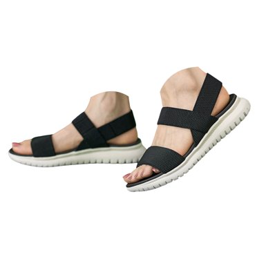 IUJSOY Womens Sandals Lightweight Footbed Walking Shoes Casual Open Toe Elastic Slingback Flats