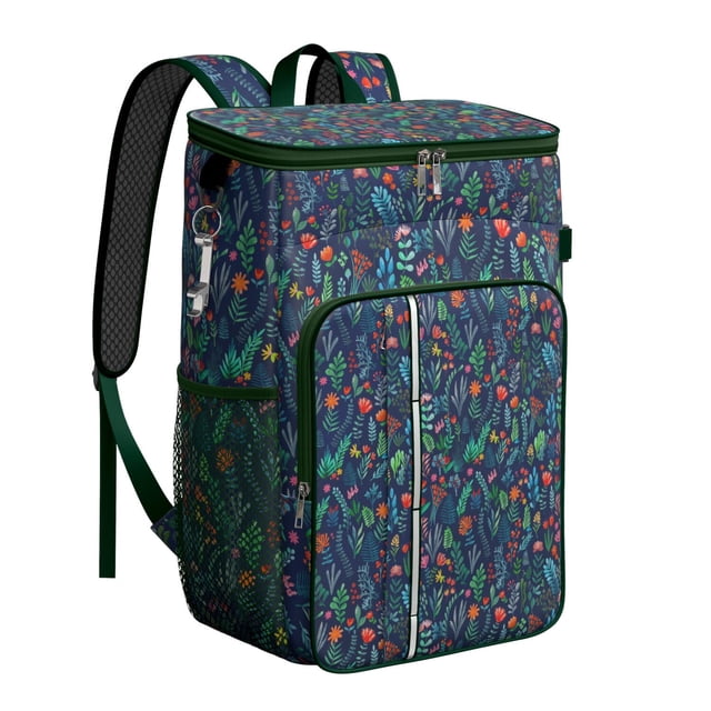 Floral Print and Skull Design Insulated Cooler Backpack - 20L Leakproof & Easy to Clean, Great for Camping