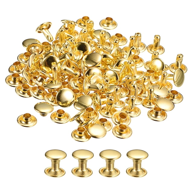 Unique Bargains 100 Sets Leather Rivets 8mm Double Cap Rivets 8mm Height Metal Studs Rivet, Gold Tone
