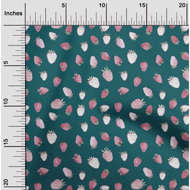 oneOone Cotton Poplin Teal Blue Fabric Strawberry Fruits Sewing Material Print Fabric By The Yard 56 Inch Wide
