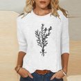 thumbnail image 2 of HKEJIAOI Chandail à Col Rond pour Femmes, Manches 3/4, T-Shirts Graphiques Mignons avec Fleurs, Haut d'Été Décontracté, A-Blanc P, 2 of 4