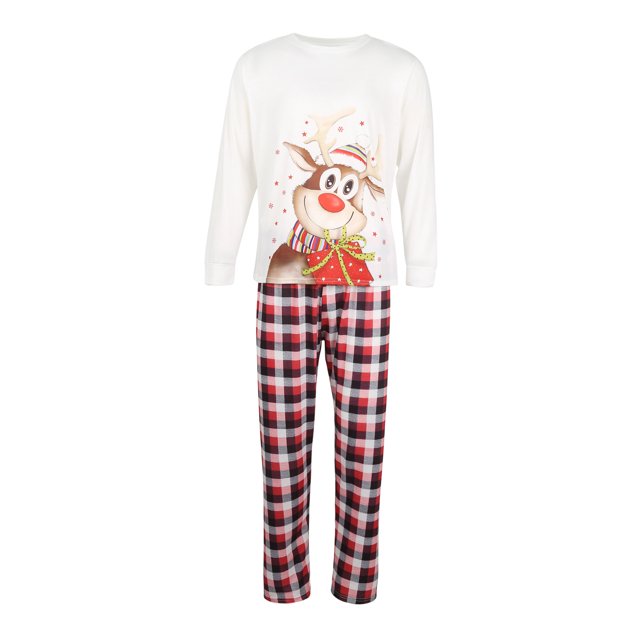 Ensemble de Pyjamas Assortis pour la Famille, Hauts à Manches Longues Col Rond + Pantalons Longs, Vêtements pour Chien
