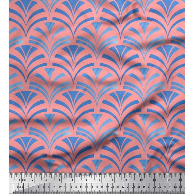Soimoi polyester Crepe Fabric Scales Geometric Decor Fabric Printed Yard 52 Inch Wide