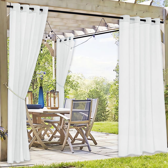 Aufmer 5 Pcs Waterproof Outdoor Window Screen Curtain, Transparent Polyester Shade for Terrace/Pavilion, 83.85x51.96in with Metal Hanging System(White)