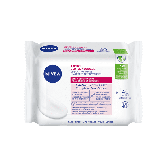 Lingettes nettoyantes douces pour le visage 3-en-1 de NIVEA pour peau sèche et sensible