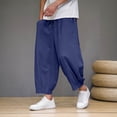 thumbnail image 2 of Enjoytime Men Pants Solid Color Elastic Waist Drawstring 7/8Th Trousers Lightweight Work Casual Pants with Pockets Navy XS, 2 of 4