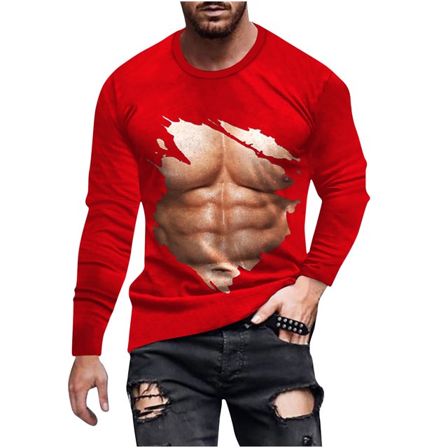 T-Shirts Sans Manches pour Hommes T-Shirt Révélateur de Muscles pour Hommes T-Shirt 3D Imprimé Non Positionné à Manches Longues Col Rond T-Shirt Décontracté Haut Blouses T-Shirts en Coton pour Hommes T-Shirts d'Été pour Hommes