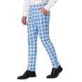 thumbnail image 4 of INSPIRE CHIC Men's Formal Color Block Slim Fit Flat Front Plaid Dress Pants Gray Blue 28, 4 of 7